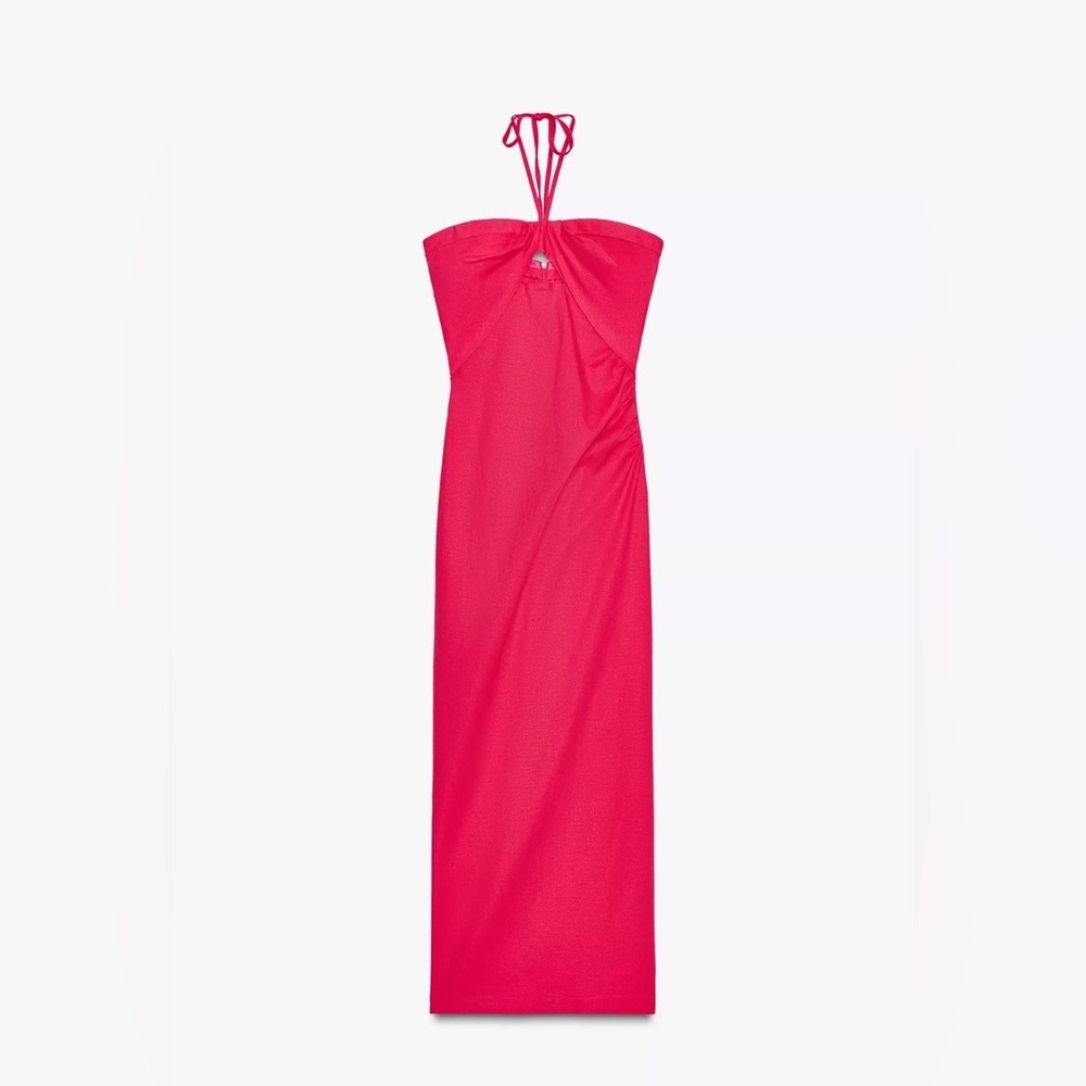 Zara Strapless Long Dress in Hot Pink - Picture 1 of 4